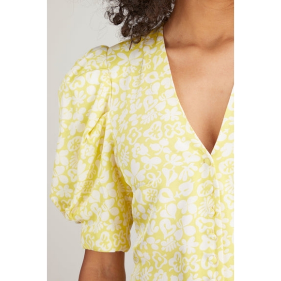 Rohe Clara Button Front Midi Dress - Yellow Flower Paper Print - NWT! - Picture 6 of 11